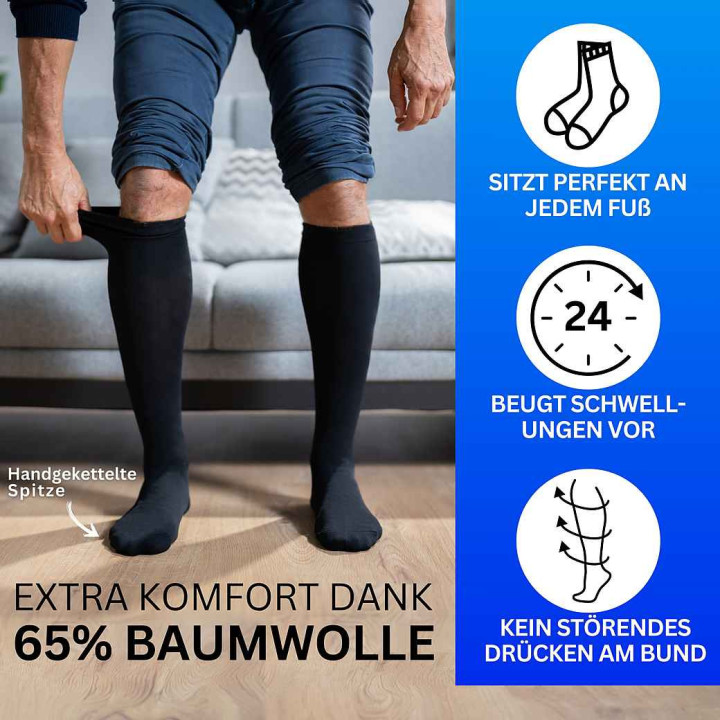 Kompressionsstrümpfe mit 65% Baumwolle, Reisestrümpfe