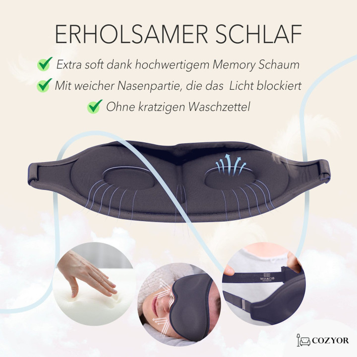 Schlafmaske 100% Blackout-Effekt 3D Augenmaske