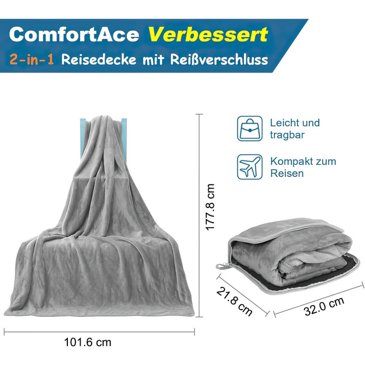 2-in-1 Reisedecke & Kissen : Perfekt für Lange Flugreisen!